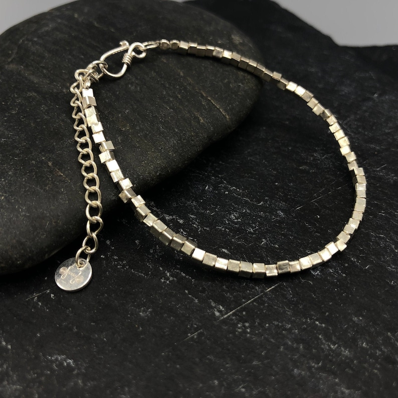 Silver Cube Beads Bracelet With Adjustable Chain B0073 Etsy