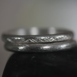 Pair of handmade silver  rings with different textures (R0053)