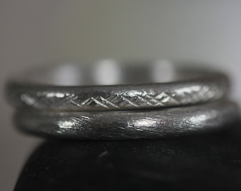 Pair of handmade silver  rings with different textures (R0053)