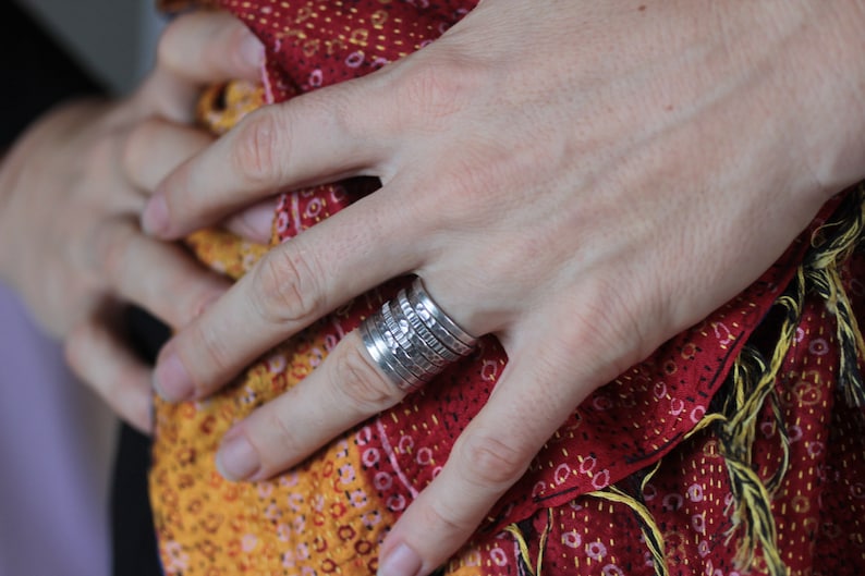 Stackable silver rings with different textures R0021 image 6