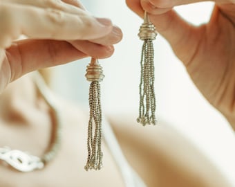 Handmade silver tassel dangle earrings (E221A)