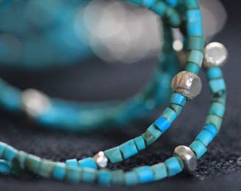 Turquoise and silver beads tiered bracelet (B0007)