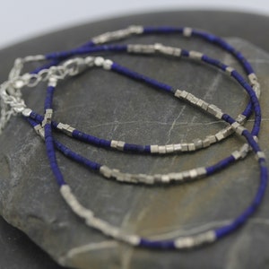 Turquoise or lapis lazuli and cube silver beads bracelet with adjustable chain B0071 image 5