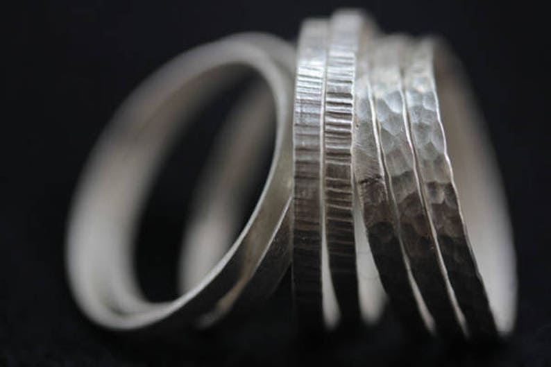 Stackable silver rings with different textures R0021 image 3