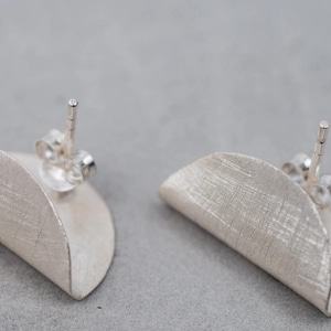 Half moon stud earrings with inner posts in silver or partial rose gold finish*silver earring*stud earring*rose gold earring (STE12A)