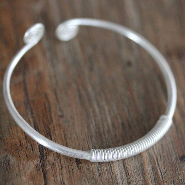 Thai Karen silver bangle cuff bracelet with spirals (B0045)