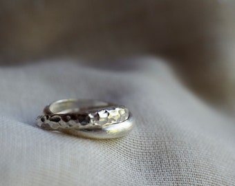 Handmade Double interlocking Rings in 95% Thai silver (R0020)