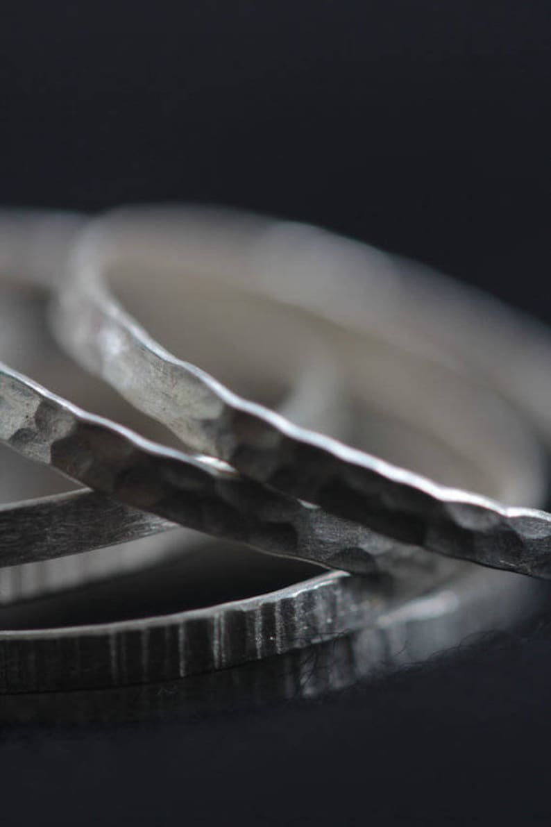 Stackable silver rings with different textures R0021 image 4