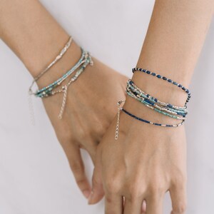 Turquoise or lapis lazuli and cube silver beads bracelet with adjustable chain B0071 image 9