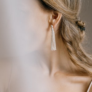 Silver beads tassel earrings E0220 image 3