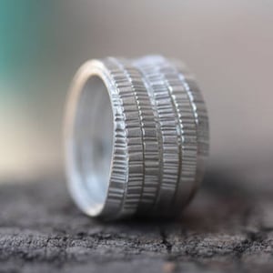 Handmade wraparound silver ring with hammered front texture (R0032)