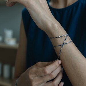 Flat sphere Silver beads with lapis lazuli bracelet/necklace*bead necklace*silver necklace*necklace for women*bracelet for women(B0023)