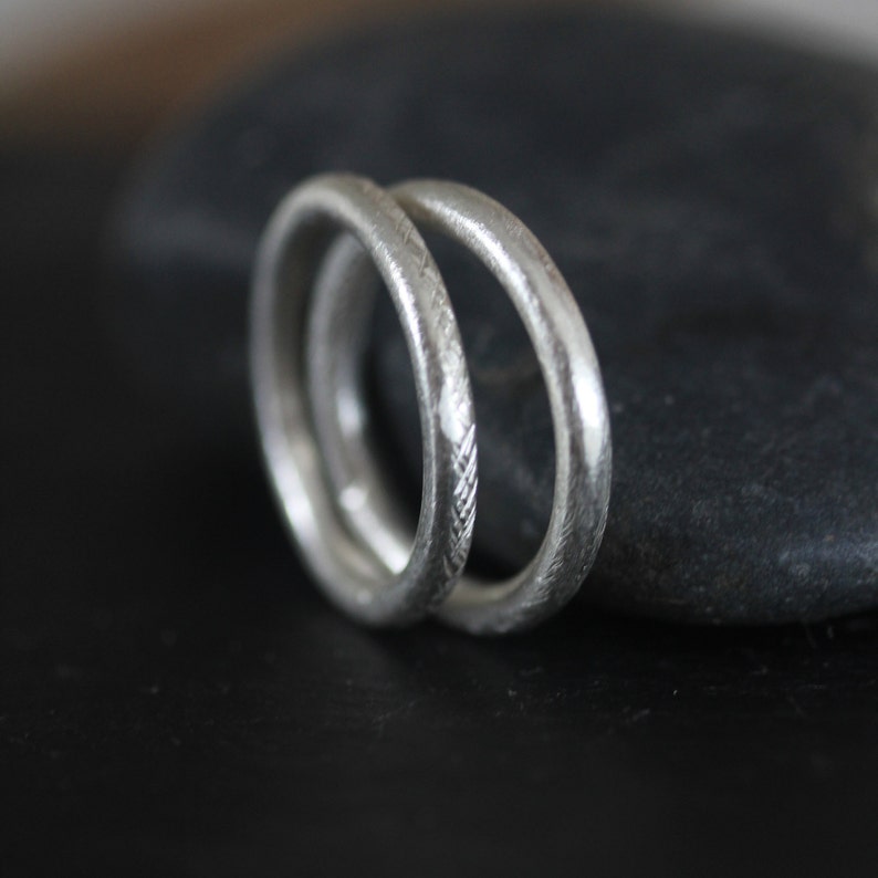 Pair of handmade silver rings with different textures R0053 image 5