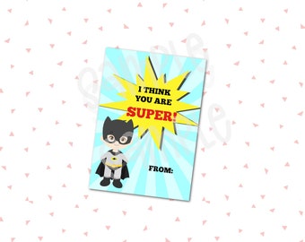 Printable Valentines Day Cards Valentine Printable School Valentine Printable Notes kids Printable Valentine SUPER HERO