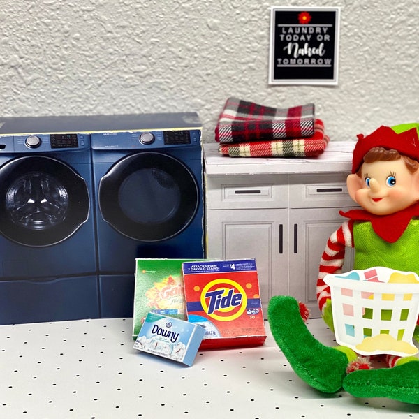 Elf LAUNDRY - Washing Machine - Cleaning -Christmas Props - Printable Download Activity North Pole Mishchief Antics dollhouse Miniature Mini