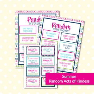 Cartas de ATOS ALEATÓRIOS de Bondade de Verão - Jogos de Atividade para Quebra-Gelo para Adolescentes Festa Escolar para Imprimir e Baixar - Jogo Divertido para Família
