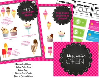 Printable MENU Set  Printable ICE CREAM Shop Printable kids restaurant menu Printable cafe menu Diner menu Personalized Pink Menu