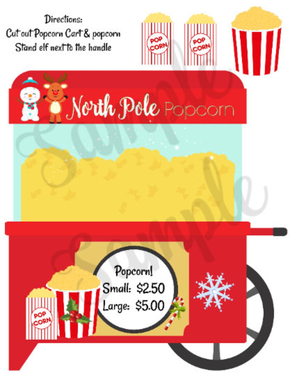 Elf POPCORN STAND Cart Printable Instant Download | Etsy