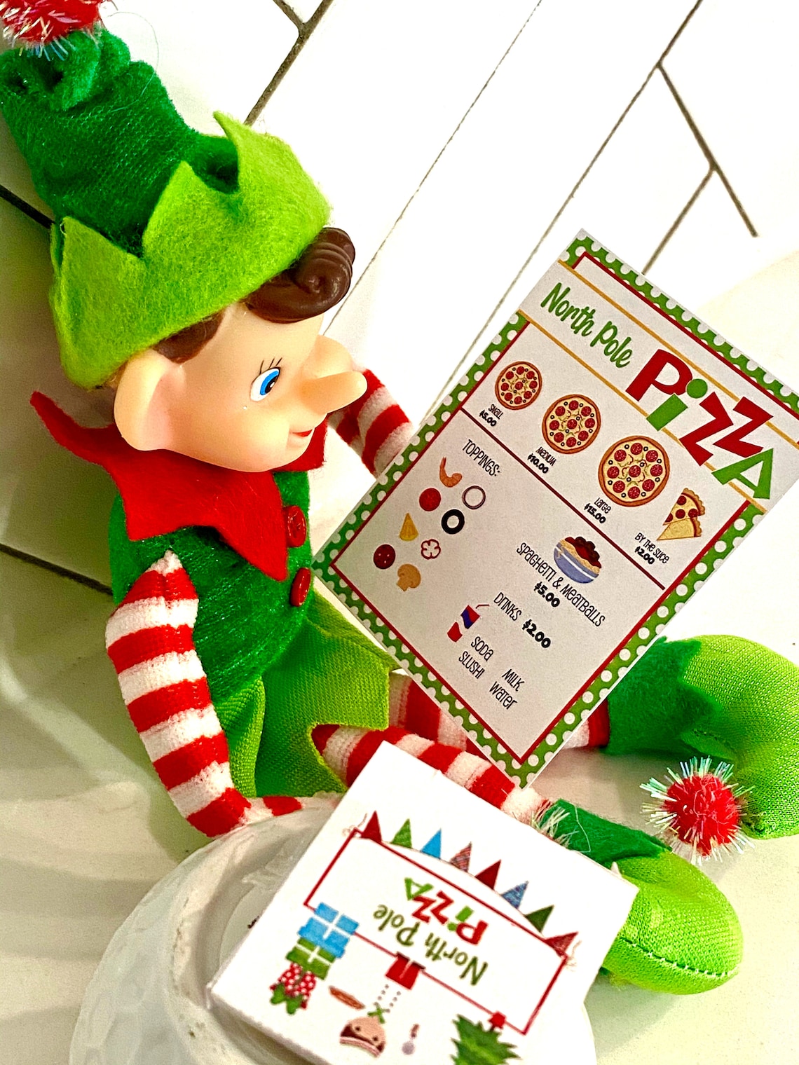 Elf Pizza Shop Printables | Mini Elf Pizza Boxes & Menus | Funny ...
