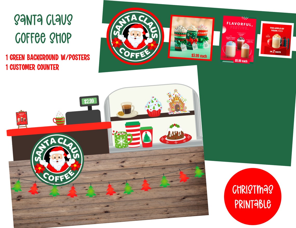 Elf COFFEE SHOP Set Wood Counter Christmas Printable Props | Etsy