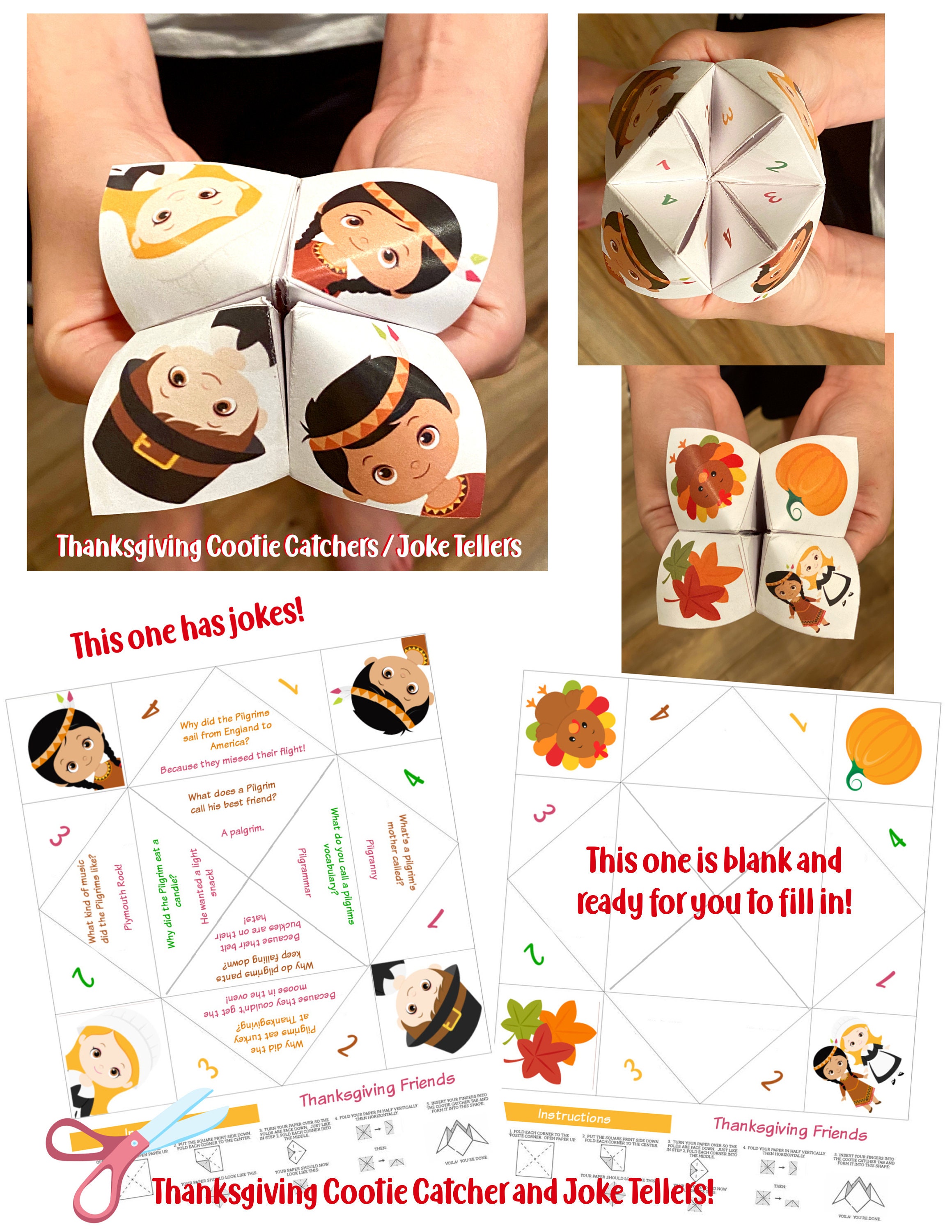 Thanksgiving Cootie Catcher Printable | Kids Joke Teller Paper Craft ...