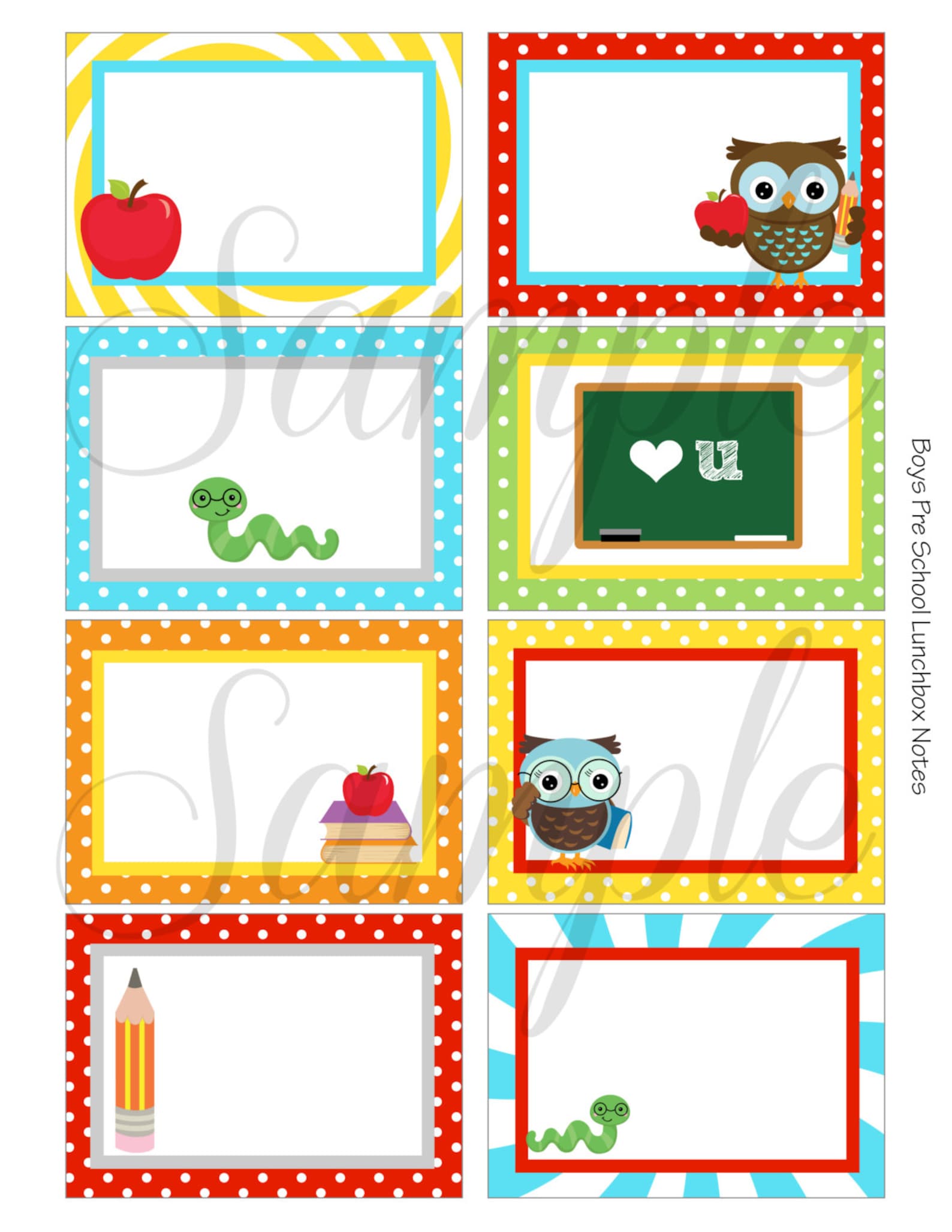 INSTANT Download Boy Preschool LUNCH BOX Notes 8 Printable - Etsy