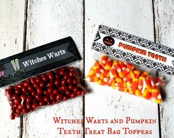 Printable Halloween Treat Bag Toppers | DIY Trick or Treat Favor Labels | Classroom Party Favors | Instant Download Halloween Decor