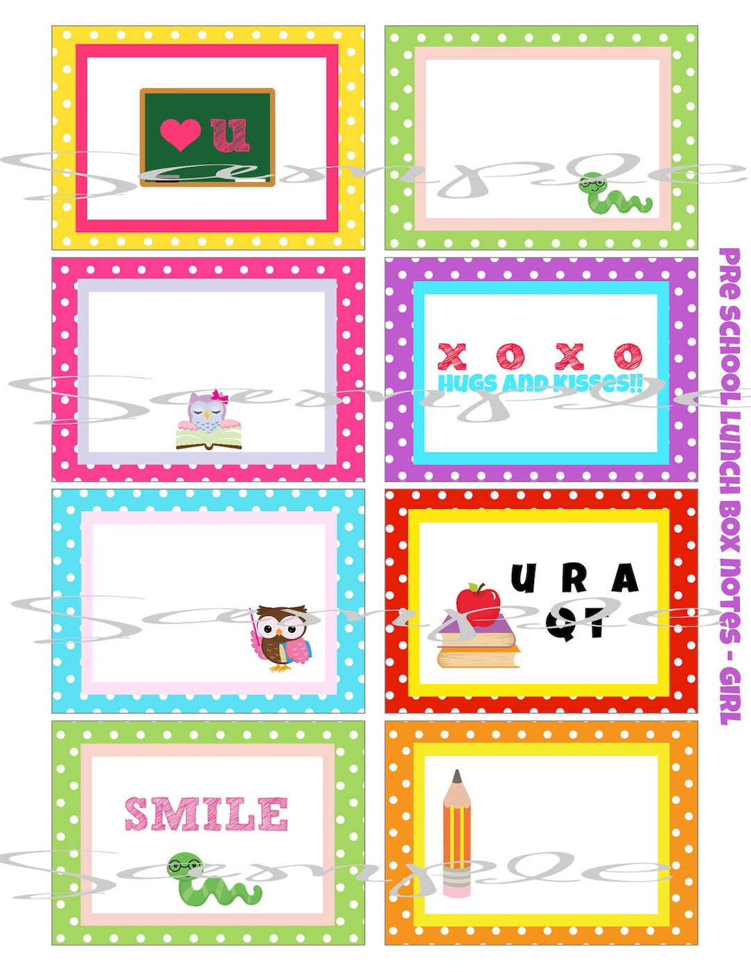 Printable LUNCH BOX Notes Printable Preschool Lunchbox Notes Printable