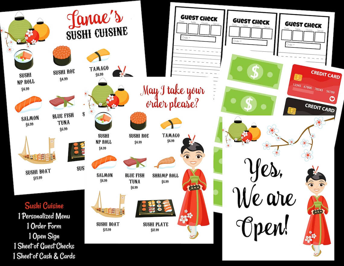 Play Sushi Cuisine MENU Set Digital Printable Kids Etsy
