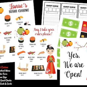 Gioca a Sushi Cuisine MENU Set - Stampabile Digitale per Bambini Ristorante Caffè Tavola Calda Personalizzato Download ISTANTANEO Drammatico