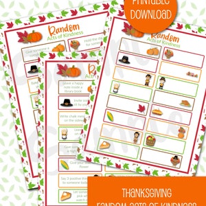 Thanksgiving RANDOM ACTS of Kindness Activity Game Set - Digital Printable Personalized INSTANT Download Ice Breaker Teens Kids Pumpkins