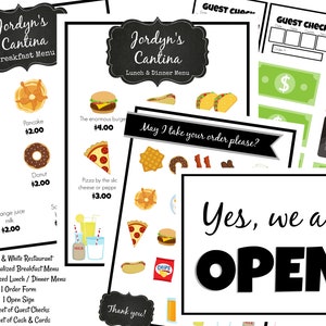 Conjunto de MENU de Jantar / Restaurante Café Arquivos para Download para Impressão Download INSTANTÂNEO Jogo Dramático Infantil Preto e Branco