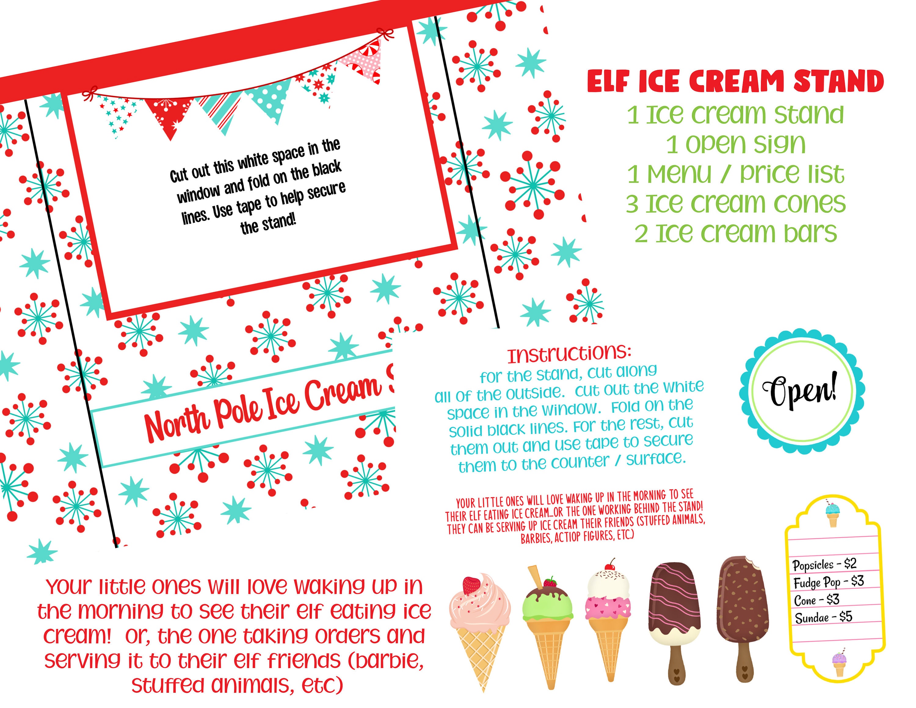 Christmas Elf Ice Cream Stand Printable | Holiday Props, Festive ...