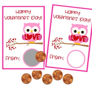 Cartes imprimables LOVE OWL Saint-Valentin école imprimable Saint-Valentin fête d'enfants imprimable Saint-Valentin imprimable Scratch carte imprimable