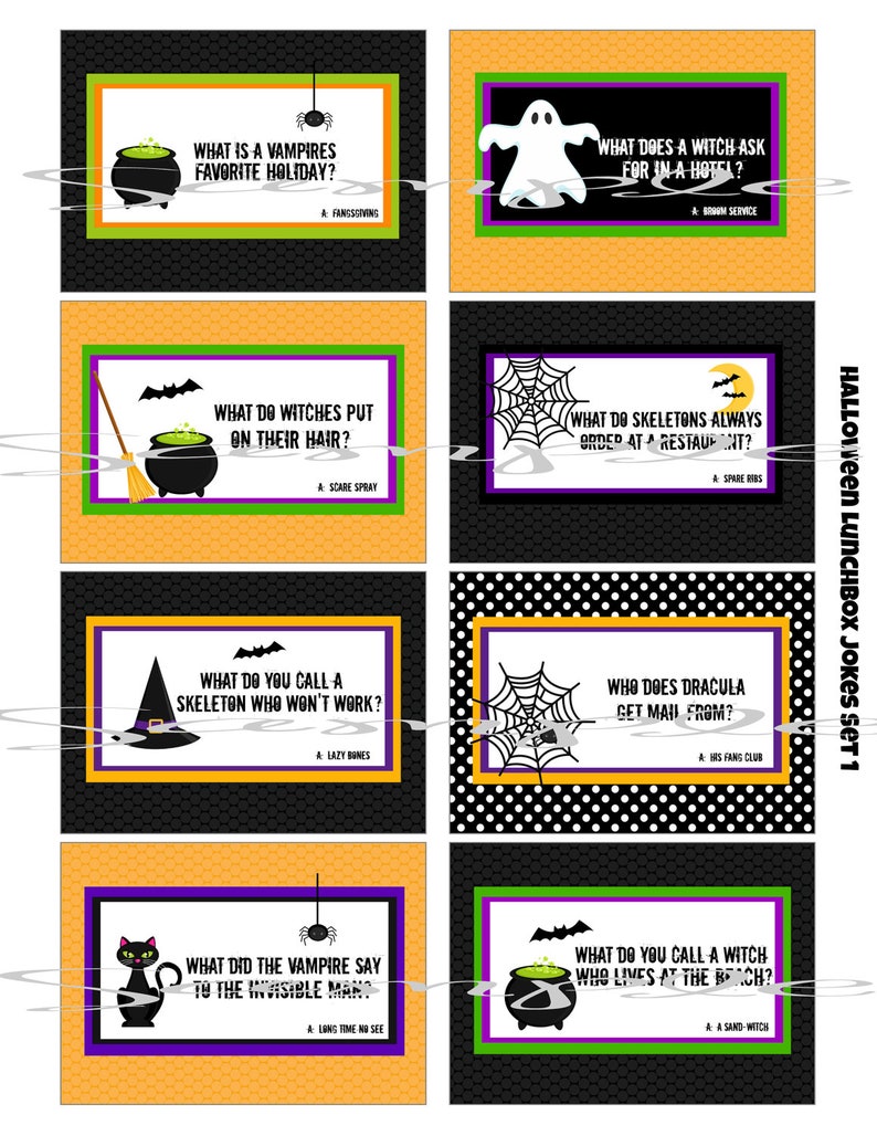 INSTANT Download HALLOWEEN School LUNCH Box Jokes 8 Etsy