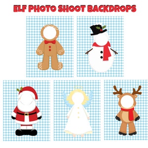 Elf PHOTO SHOOT Conjunto de 5 fondos navideños Descarga IMPRIMIBLE - Divertida fiesta familiar diy