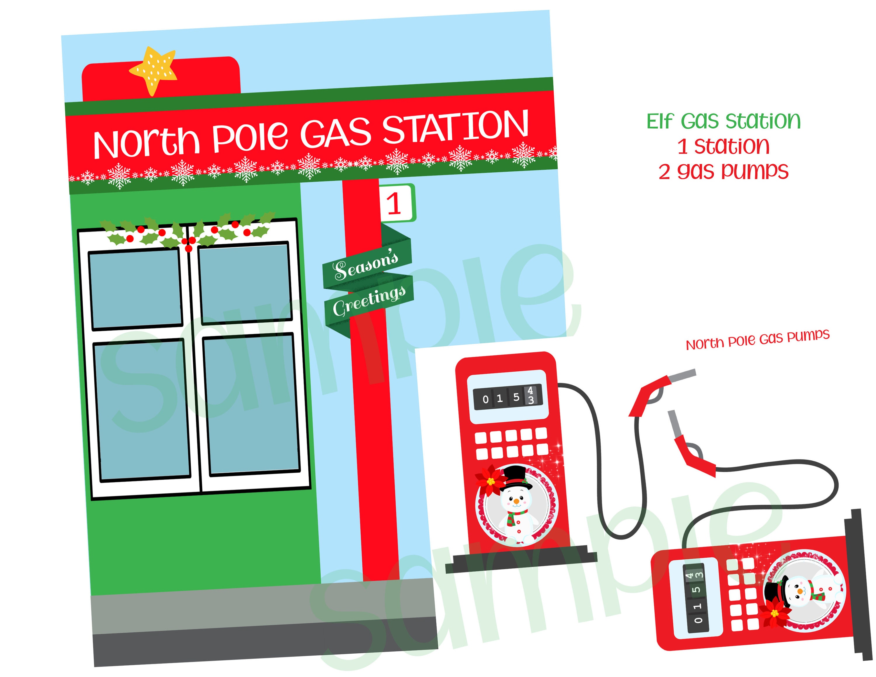 Elf GAS STATION Pumps Attendant Elf Job Christmas Props Stand