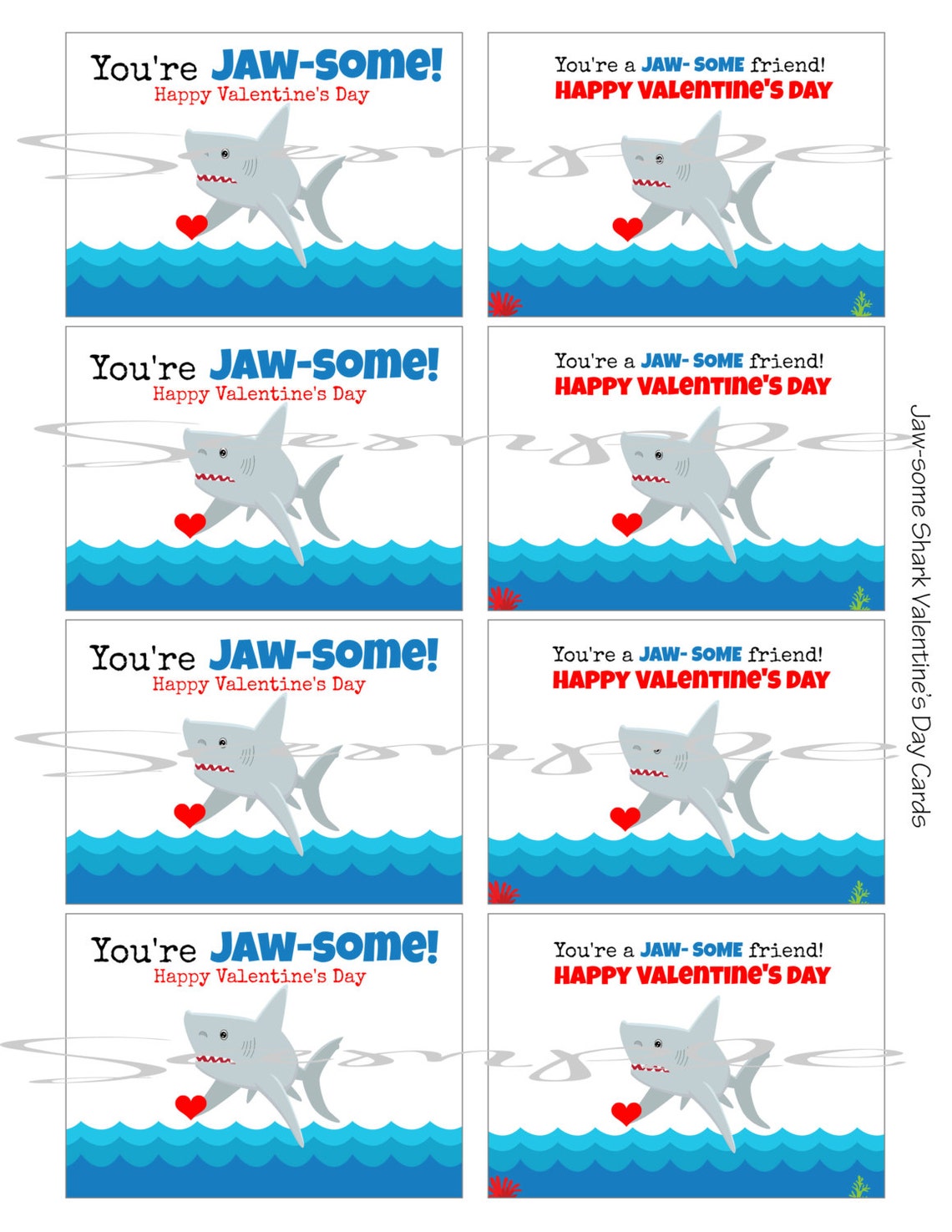 INSTANT Download JAW-SOME Shark Valentines Day Cards or School - Etsy
