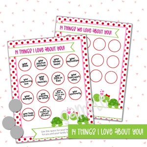 Imprimable 14 choses que j'aime chez vous, Saint-Valentin à gratter, Saint-Valentin à gratter, Saint-Valentin pour enfants, Saint-Valentin en famille à imprimer - Tortues