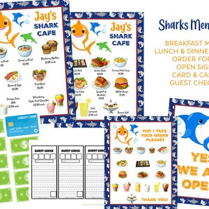 Sharks MENU Ocean Animals PERSONALIZED Dramatic Play Restaurant / Diner Printable Download Kids Restaurant Cafe Set INSTANT Download