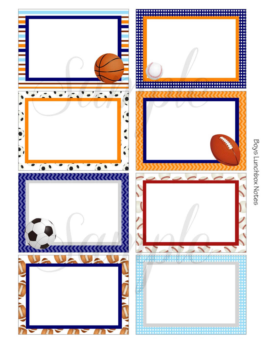 INSTANT Download Boy School LUNCH BOX Blank Notes 8 Printable Lunchbox ...