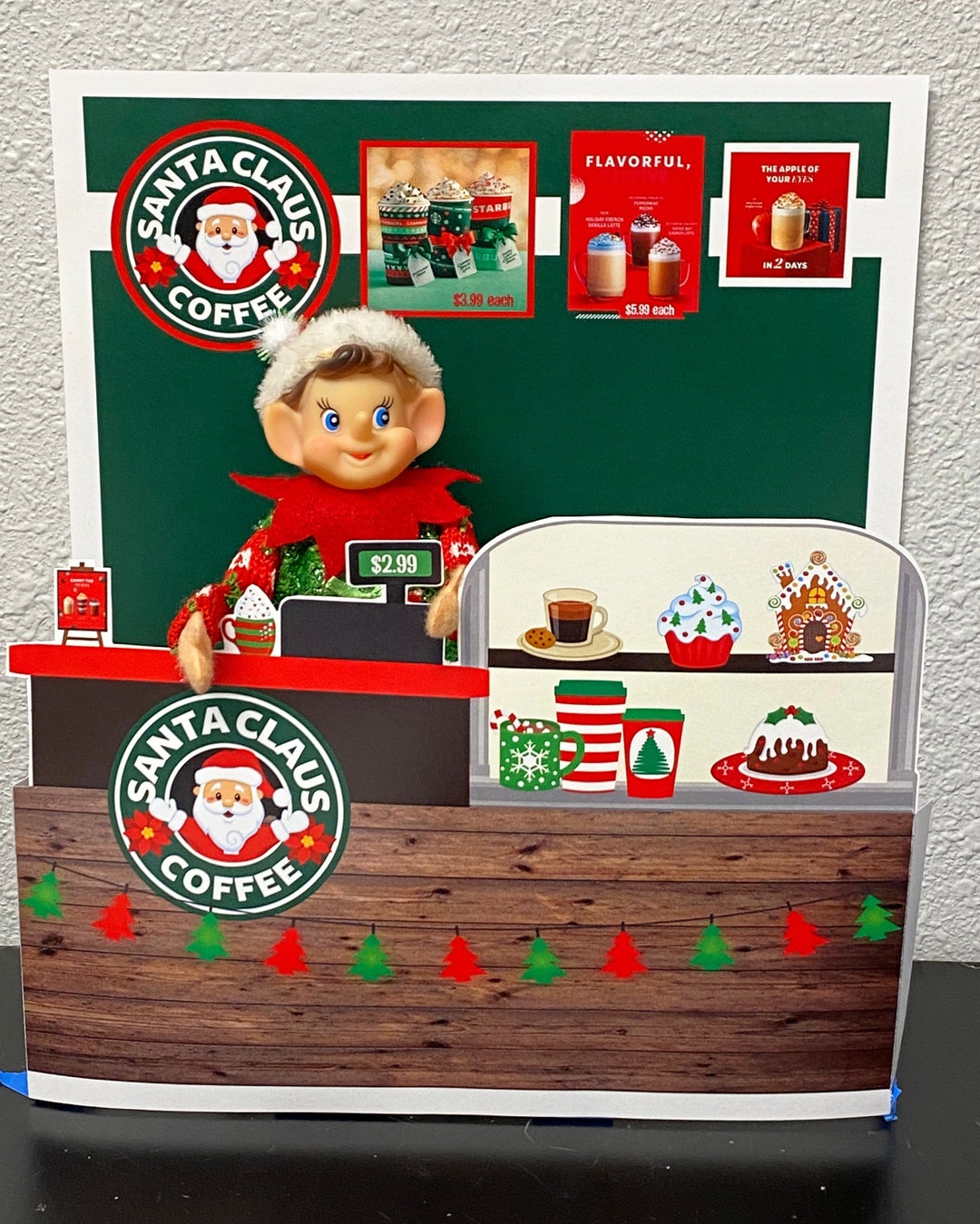 Elf COFFEE SHOP Set Wood Counter Christmas Printable Props Printable ...