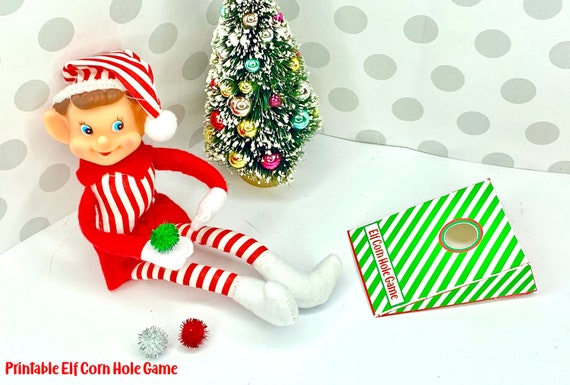 Elf CORN HOLE Game Green Stripe Set of 2 Christmas Props