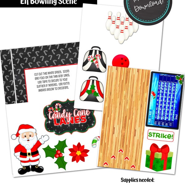 Elf BOWLING Printable Download DIY Shelf Activity Game Fun Christmas Props Mischief Antics Chalkboard Candy Canes