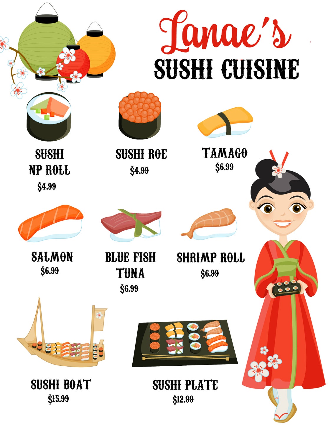 Play Sushi Cuisine MENU Set Digital Printable Kids Etsy
