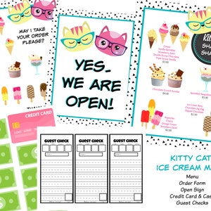 Kitty Cat Eiscreme-Menü PERSONALISIERTE Dramatische spielen Restaurant / Diner Printable Download Kids Cafe Set INSTANT Download Donut