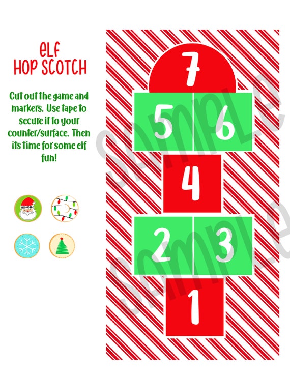 Elf HOP SCOTCH Game Christmas Props  Printable  Instant