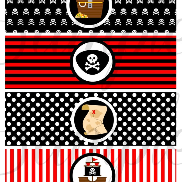 INSTANT Download PIRATES Bottle Labels Napkin rings PRINTABLE Download - Fun Party diy Birthdays or Baby Shower