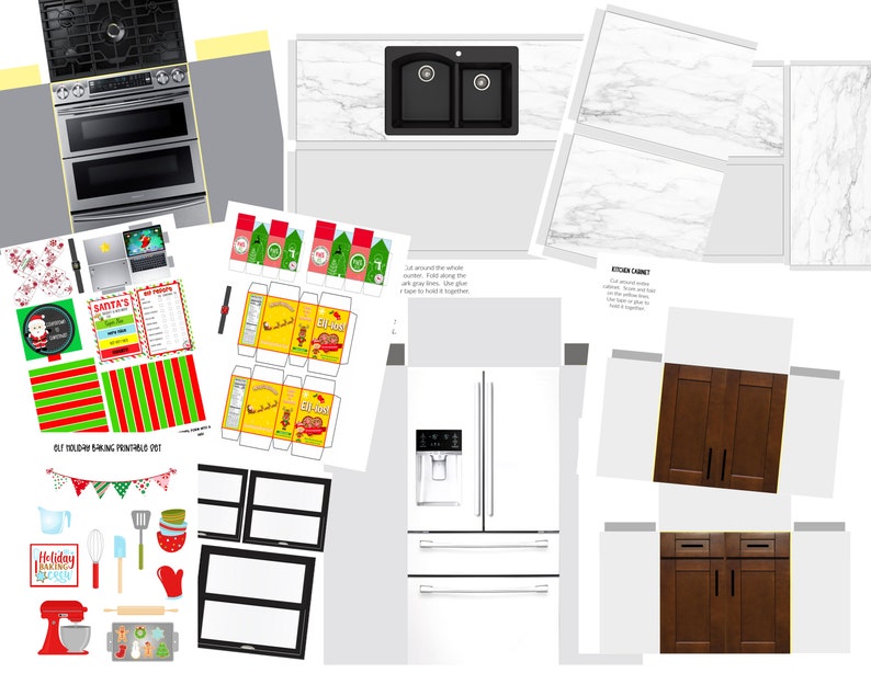 Elf Kitchen Printable Set | Brown Wood Cabinets | Christmas Elf Props ...