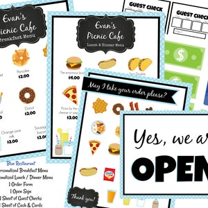 Play Restaurant / Diner MENU Set Printable Download Kids Restaurant Cafe Diner INSTANT Download PERSONALIZED Dramatic